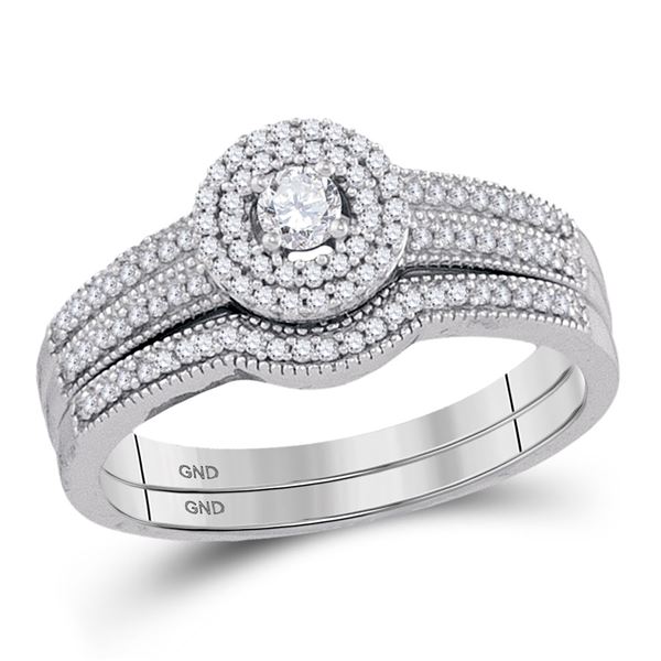 Diamond Halo Bridal Wedding Ring Band Set 1/3 Cttw 10k White Gold