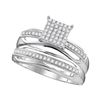 Image 3 : His Hers Diamond Cluster Matching Wedding Set 1/3 Cttw 10kt White Gold