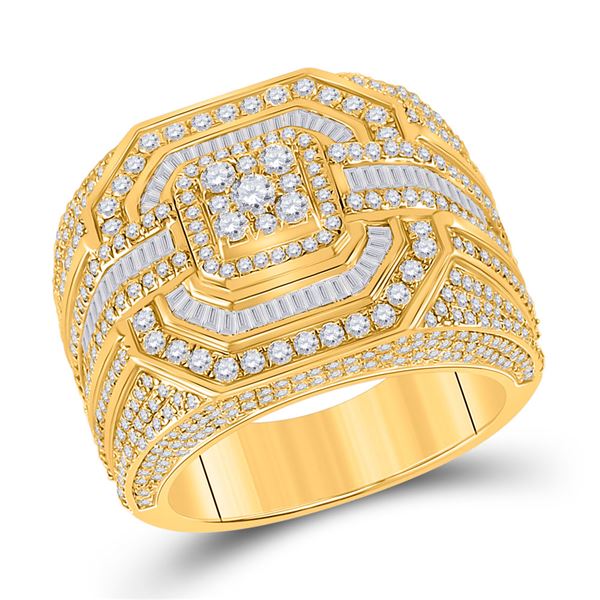 Mens Baguette Diamond Cluster Ring 3 Cttw 14kt Yellow Gold