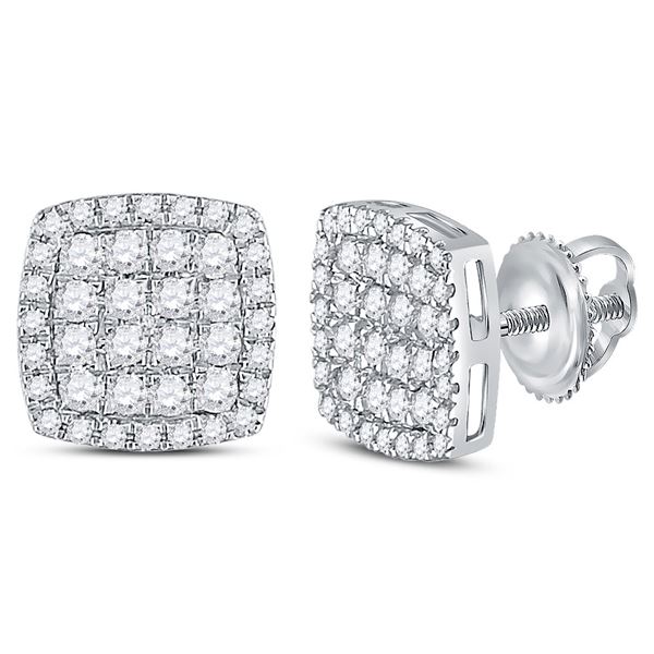 Diamond Square Cluster Earrings 3/4 Cttw 14kt White Gold