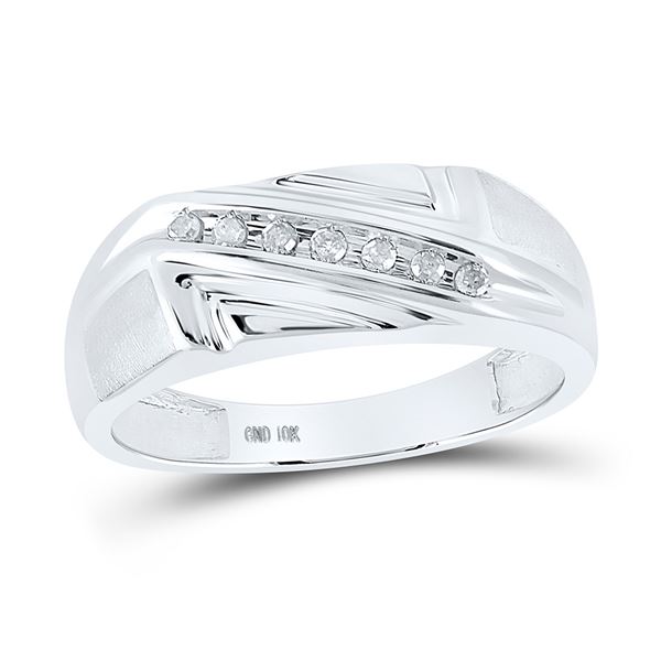 Mens Diamond Diagonal Row Wedding Band Ring 1/8 Cttw 10kt White Gold