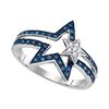 Image 1 : Blue Color Enhanced Diamond Double Star Ring 1/6 Cttw Sterling Silver