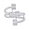 Image 2 : Baguette Diamond Modern Floating Cluster Ring 7/8 Cttw 14kt White Gold