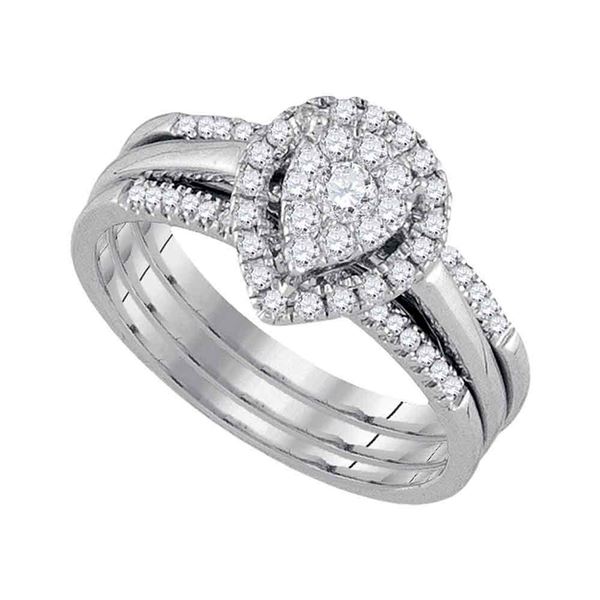 Diamond 3-Piece Bridal Wedding Ring Band Set 1/2 Cttw 10kt White Gold