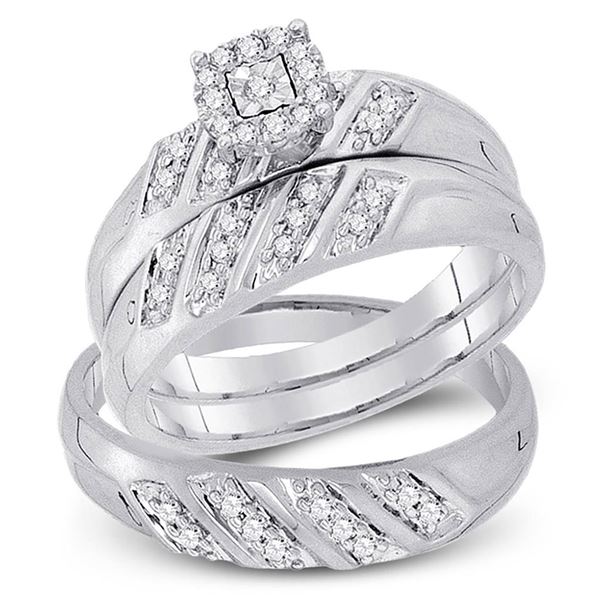 His Hers Diamond Cluster Matching Wedding Set 1/4 Cttw 10kt White Gold