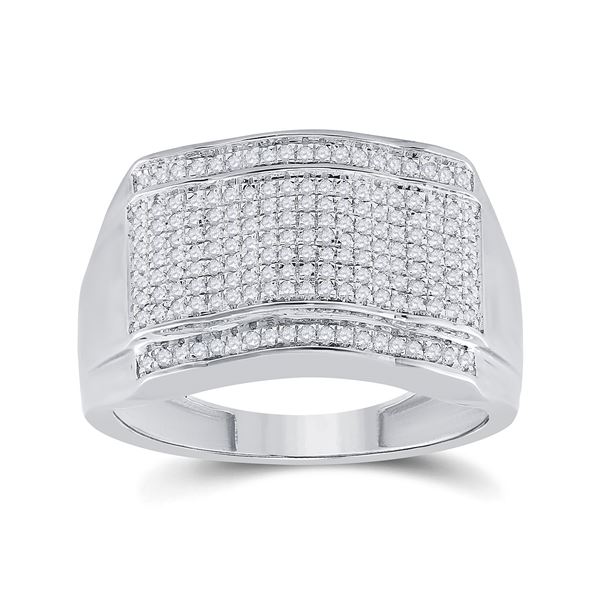 Mens Diamond Cluster Ring 1/2 Cttw 10kt White Gold