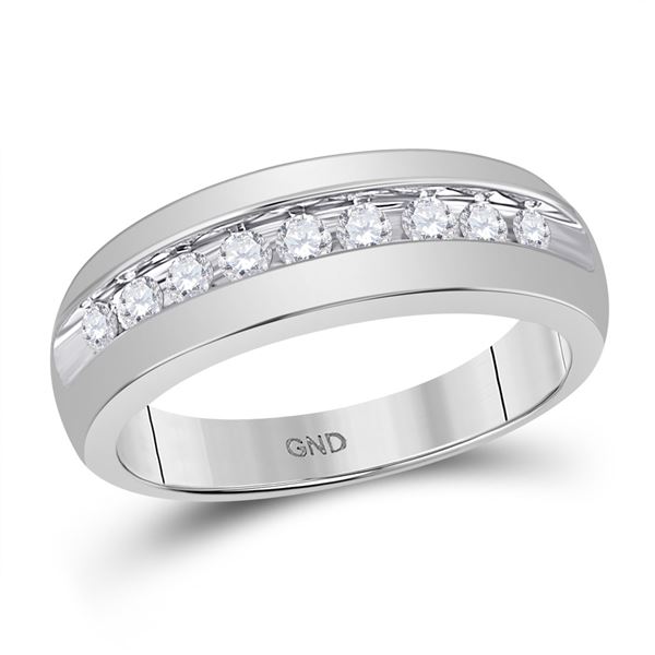 Mens Diamond Single Row Wedding Anniversary Band Ring 1/2 Cttw 10kt White Gold