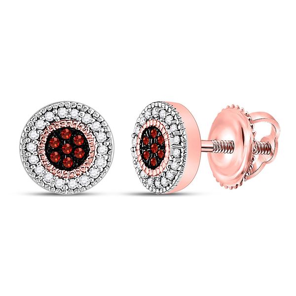 Red Color Enhanced Diamond Cluster Earrings 1/8 Cttw 10kt Rose Gold