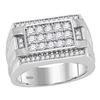 Image 1 : Mens Diamond Square Cluster Ring 1 Cttw 14kt White Gold