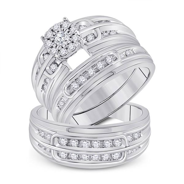 His Hers Diamond Cluster Matching Wedding Set 7/8 Cttw 10kt White Gold