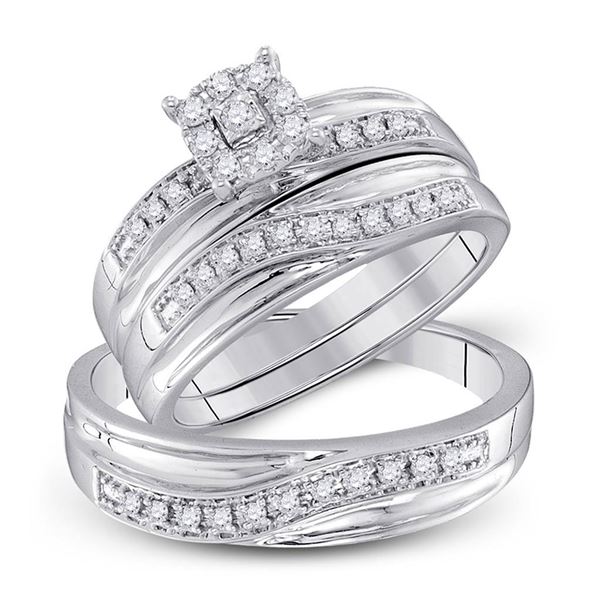 His Hers Diamond Solitaire Matching Wedding Set 1/3 Cttw 10kt White Gold