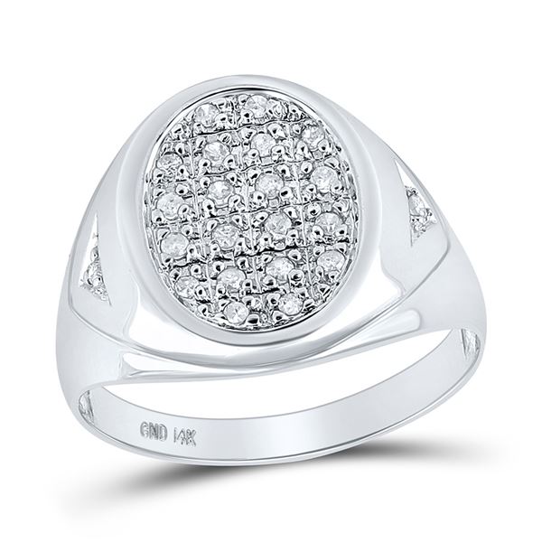 Mens Diamond Oval Cluster Ring 1/4 Cttw 14kt White Gold