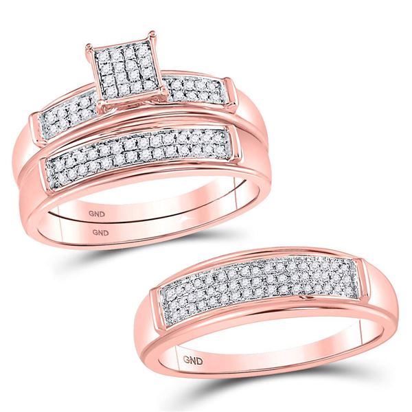 His Hers Diamond Square Matching Wedding Set 1/3 Cttw 10kt Rose Gold