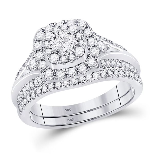 Princess Diamond Bridal Wedding Ring Band Set 3/4 Cttw 14kt White Gold