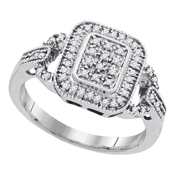 Diamond Rectangle Frame Cluster Ring 1/4 Cttw Sterling Silver