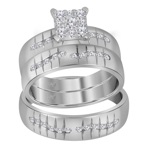 His Hers Diamond Cluster Matching Wedding Set 5/8 Cttw 14kt White Gold