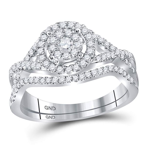 Diamond Cluster Bridal Wedding Ring Band Set 1/2 Cttw 14kt White Gold