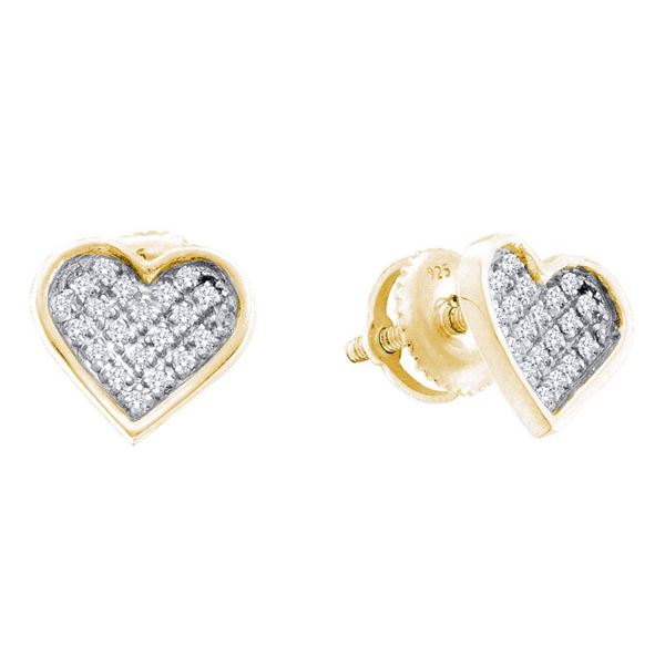 Diamond Heart Earrings 1/10 Cttw Yellow-tone Sterling Silver
