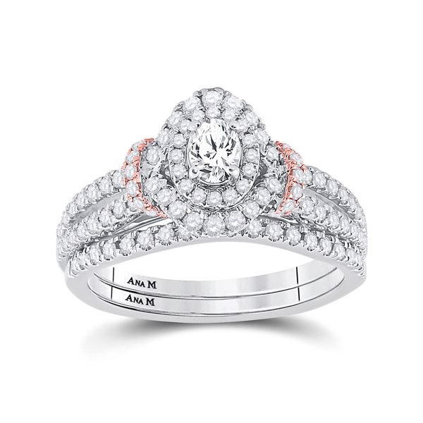 Oval Diamond Bridal Wedding Ring Band Set 1 Cttw 14kt Two-tone Gold