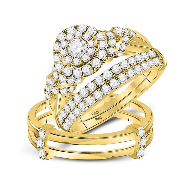 His Hers Diamond Solitaire Matching Wedding Set 1-1/2 Cttw 14kt Yellow Gold