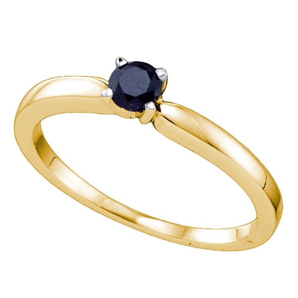 Black Color Enhanced Diamond Solitaire Bridal Engagement Ring 1/4 Ctw 10kt Yellow Gold
