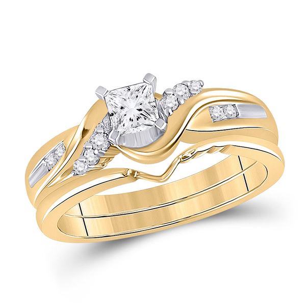 Princess Diamond Bridal Wedding Ring Band Set 1/2 Cttw 14kt Yellow Gold
