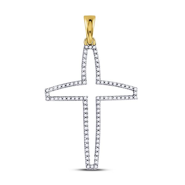 Mens Diamond Cross Outline Charm Pendant 1/4 Cttw 10kt Yellow Gold