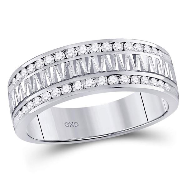 Mens Diamond Double Row Zigzag Wedding Band Ring 1/2 Cttw 14kt White Gold