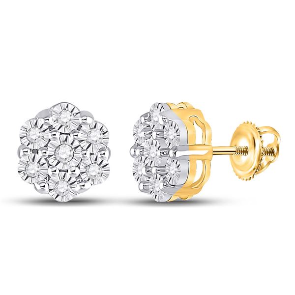 Diamond Flower Cluster Earrings 1/10 Cttw 10kt Yellow Gold