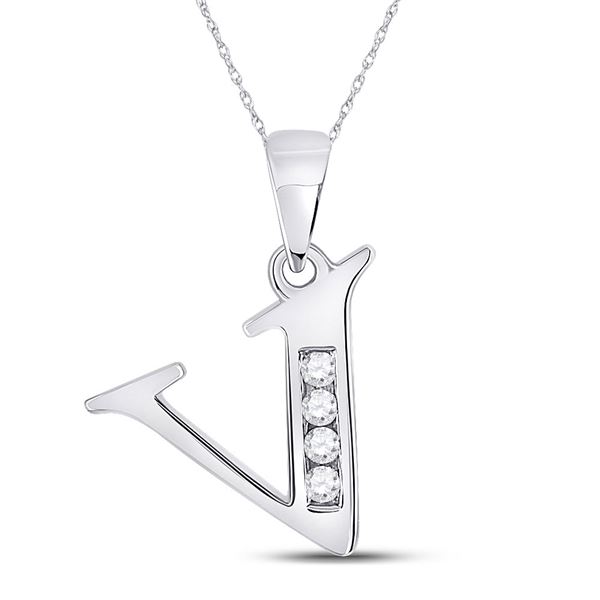 Diamond V Initial Letter Pendant 1/20 Cttw 10kt White Gold