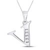 Image 1 : Diamond V Initial Letter Pendant 1/20 Cttw 10kt White Gold