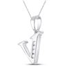 Image 2 : Diamond V Initial Letter Pendant 1/20 Cttw 10kt White Gold
