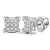 Image 1 : Diamond Square Cluster Earrings 1/20 Cttw 10kt White Gold