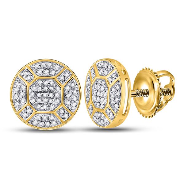 Mens Diamond Circle Cluster Earrings 1/3 Cttw 10kt Yellow Gold