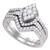 Image 1 : Diamond Oval Cluster Bridal Wedding Ring Band Set 3/4 Cttw 10kt White Gold