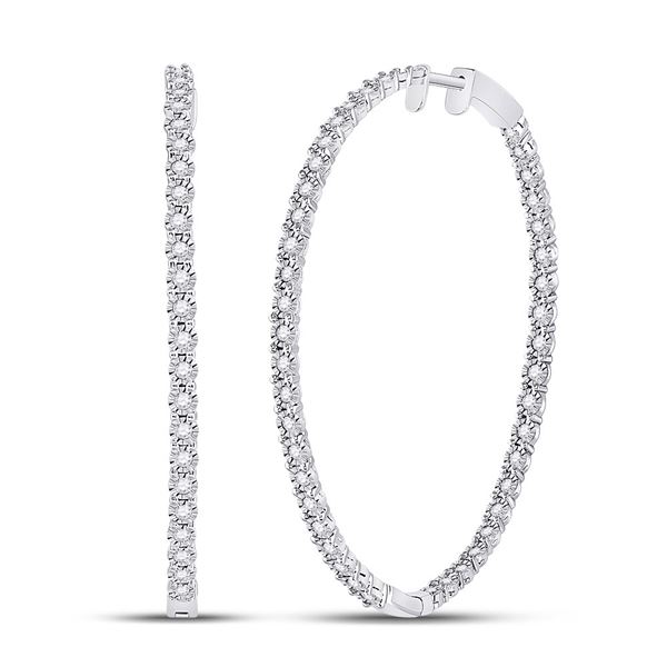 Diamond Inside-Outside Hoop Earrings 1-1/4 Cttw 14kt White Gold