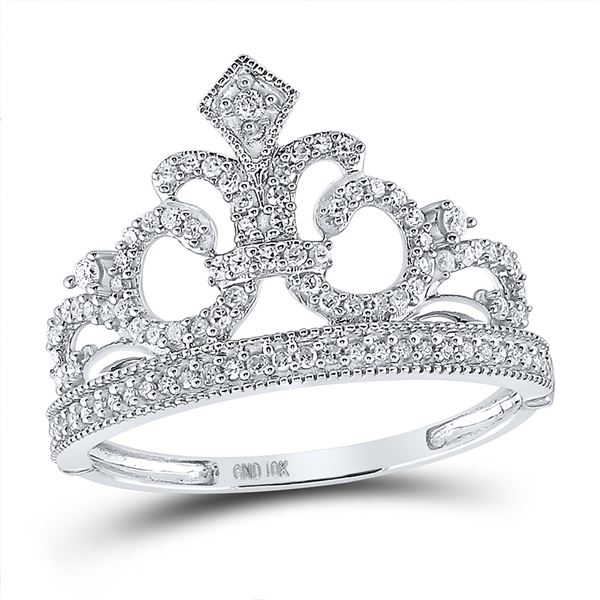 Diamond Fleur Crown Tiara Fashion Ring 1/5 Cttw 10kt White Gold