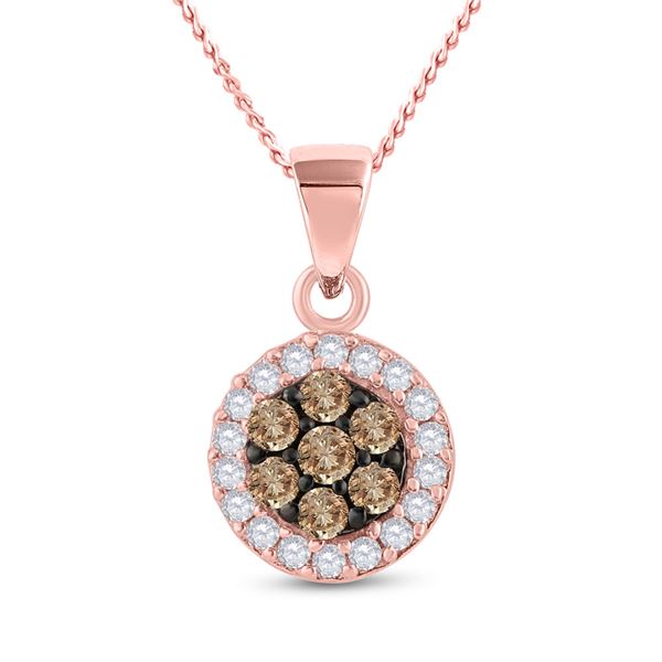 Brown Diamond Flower Cluster Pendant 3/8 Cttw 10kt Rose Gold