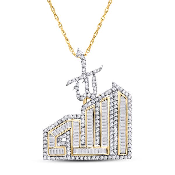 Mens Baguette Diamond Allah Islam Charm Pendant 1-1/4 Cttw 10kt Yellow Gold