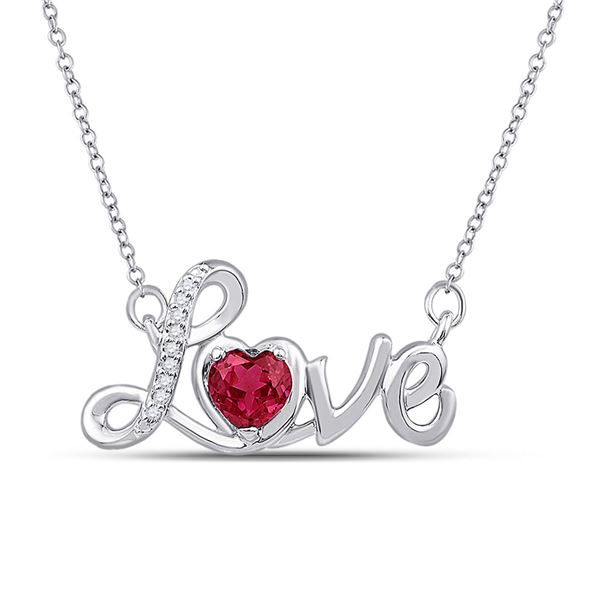 Heart Lab-Created Ruby Heart Necklace 1/2 Cttw Sterling Silver