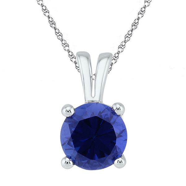 Lab-Created Blue Sapphire Solitaire Pendant 1-1/3 Cttw 10kt White Gold