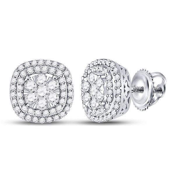 Diamond Cluster Cushion Earrings 1 Cttw 14kt White Gold