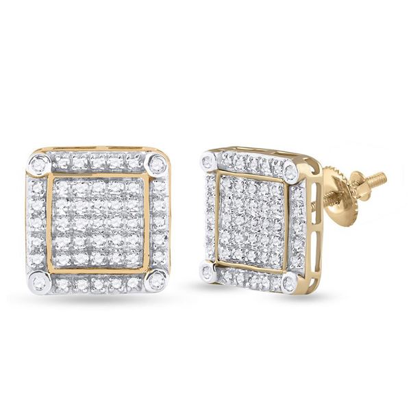 Mens Diamond Square Earrings 1/3 Cttw 10kt Yellow Gold