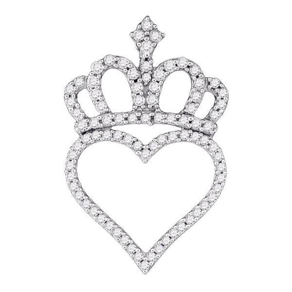 Diamond Crown Heart Pendant 1/3 Cttw 10kt White Gold