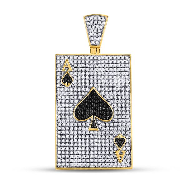 Mens Black Color Enhanced Diamond Ace Spades Card Pendant 1-3/8 Cttw 10kt Yellow Gold