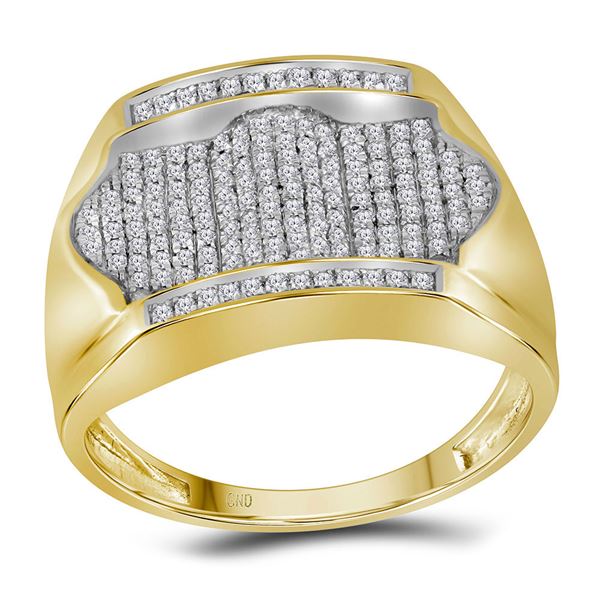 Mens Diamond Rectangle Arched Cluster Ring 1/2 Cttw 10kt Yellow Gold