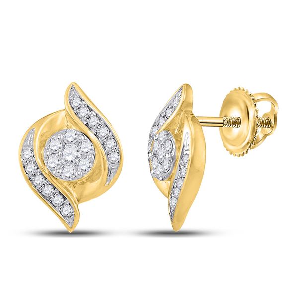 Diamond Flower Cluster Earrings 1/4 Cttw 14kt Yellow Gold