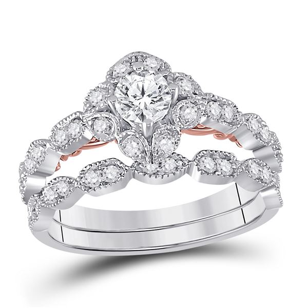 Diamond Bridal Wedding Ring Band Set 3/4 Cttw 14kt Two-tone Gold