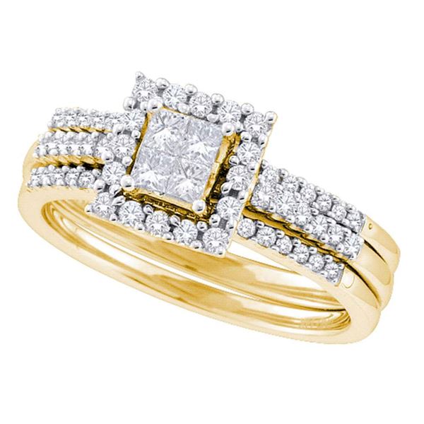 Princess Diamond 3-Piece Bridal Wedding Ring Band Set 1/2 Cttw 14kt Yellow Gold