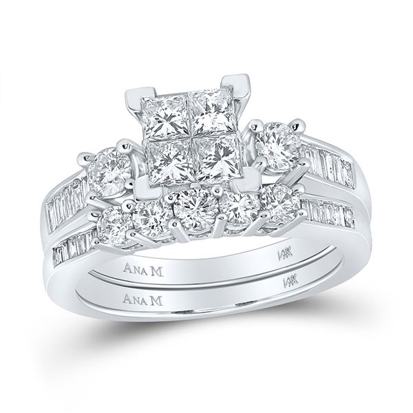 Princess Diamond Bridal Wedding Ring Band Set 1-1/2 Cttw 14kt White Gold